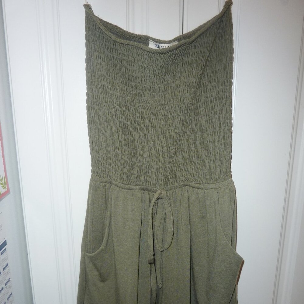 New Zenana Army Green Smocked Romper Size Small